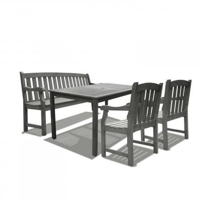 VIFAH Renaissance Rectangular Table Bench-Arm ChairOutdoor Hand-scraped Hardwood Hardwood Dining Set