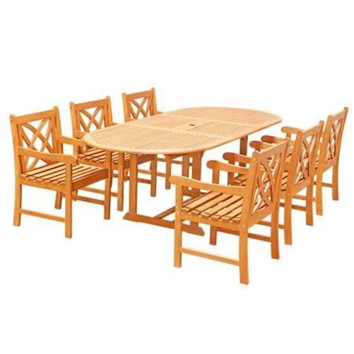 Picture of VIFAH Eco-Friendly 7-Piece Wood Outdoor Dining Set Oval Extension Table and Arm Chairs V144SET27