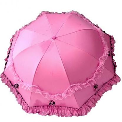 Black Temptation Fashion Lace Folding Arched Vinyl Anti-UV Princess Sun/Rain Umbrella Rose-red