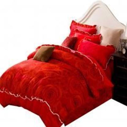 Wukong Paradise Warm Roses Red Flannel Duvet Cover Set 4PC Queen Size