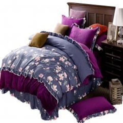 Wukong Paradise Warm Floral Flower Deep Blue & Purple Flannel Duvet Cover Set 4PC Queen Size