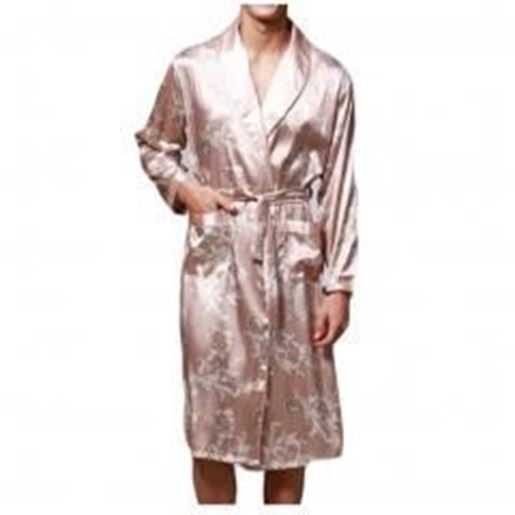 Panda Superstore Men's Summer Kimono Soft Satin Robe Nightgown Long-Sleeve Pajamas Printed Bathrobes