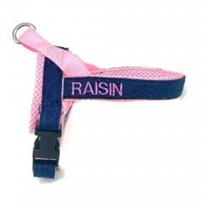 Puccissime Pet Couture Personalized pink denim one-click harness - Girth 10-12 inches