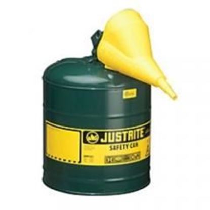 Foto de Green Metal Safety Can, Type 1, Five Gallon, with Yellow Plastic Funnel, for Oil