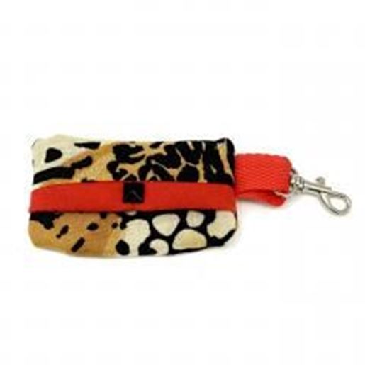 Picture of Leopard dog waste bag holder with red suede lining