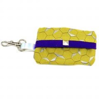 Foto de Mustard honeycomb dog waste bag holder with purple suede lining