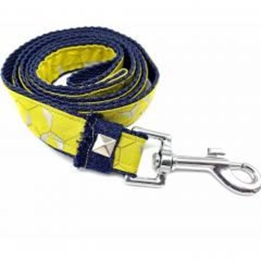 Picture of Mustard honeycomb frayed denim dog leash