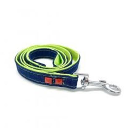 Picture of Navy denim & Neon dog leash with red studs