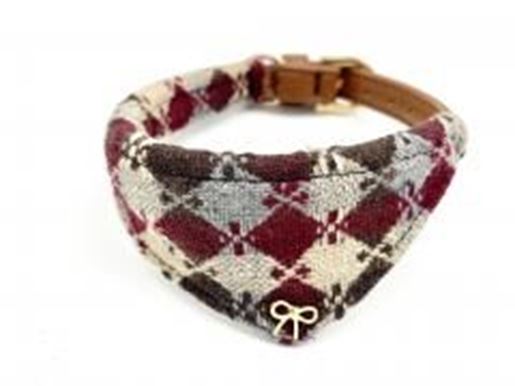 Picture of Harlequin dog collar bandana burgundy leather