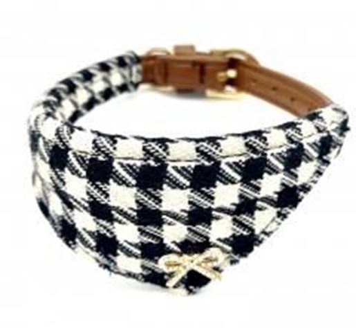 Picture of Black houndstooth leather dog collar bandana