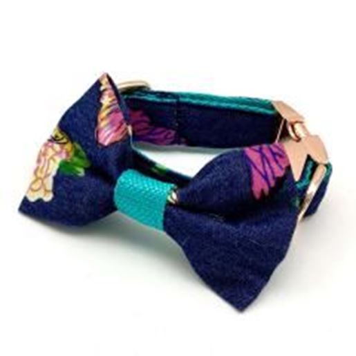 Picture of Butterfly denim dog collar & bow tie set