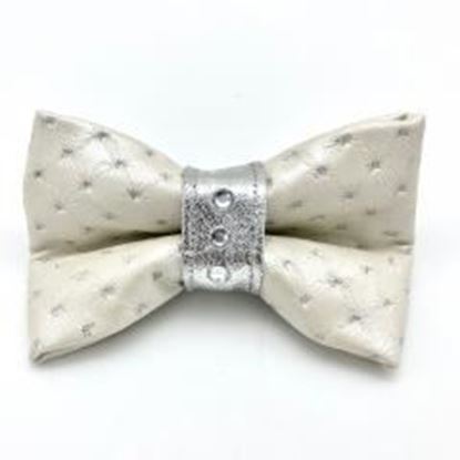 Picture of White & silver glitter leather dog bow tie with Swarovski crystals