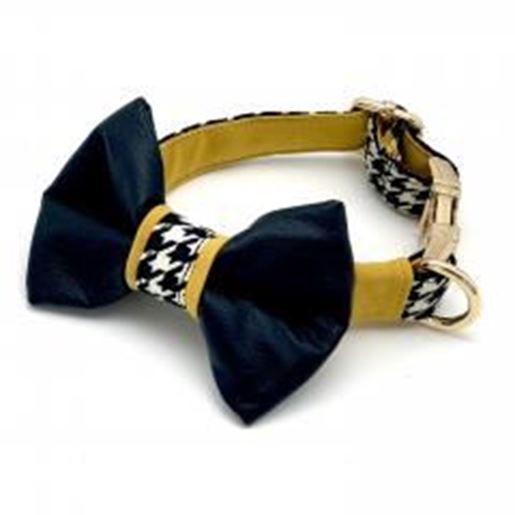 Foto de Genuine leather mustard houndstooth collar & bow tie