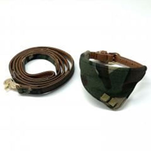 Picture of Camouflage leather dog collar bandana and leash set