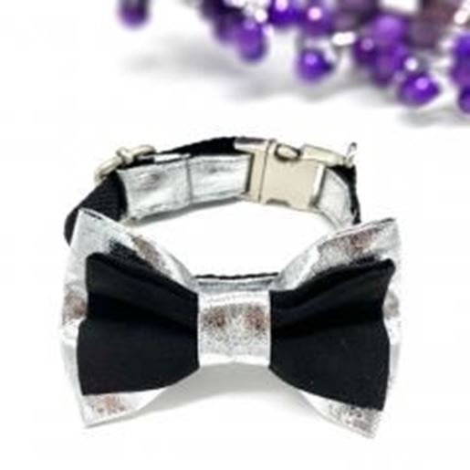 Picture of Suede and silver dog collar & bow tie set