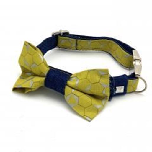 图片 Genuine red leather & navy denim designer dog collar & bow tie: Genuine red leather navy denim designer dog bow tie only