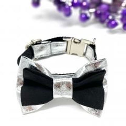 图片 Suede and silver dog collar & bow tie set