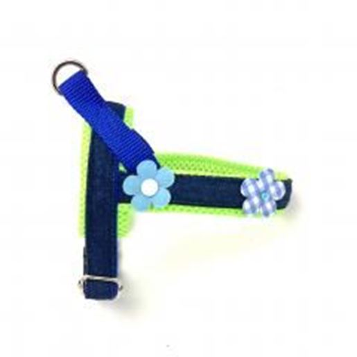 Picture of 3D neon & blue floral denim dog harness