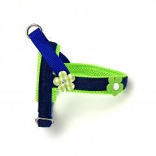 Foto de Summer neon & green floral denim dog harness