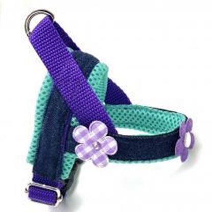 Picture of Summer turquoise & purple floral denim dog harness