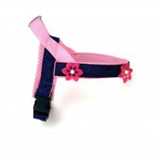 Picture of Summer pink floral denim dog harness