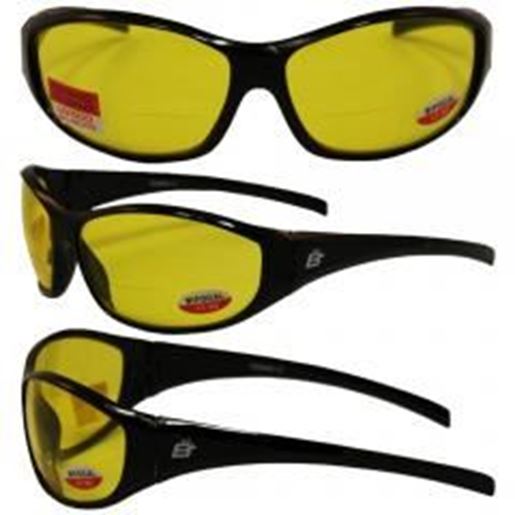 Picture of Birdz Sparrow Riding Glasses Gloss Black Frame with 1.0 Bifocal Yellow Lenses