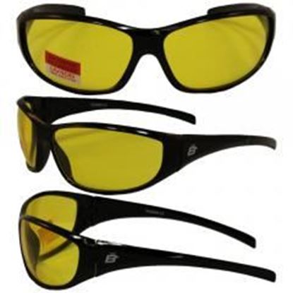 Picture of Birdz Sparrow Riding Glasses Gloss Black Frame with Yellow Lenses