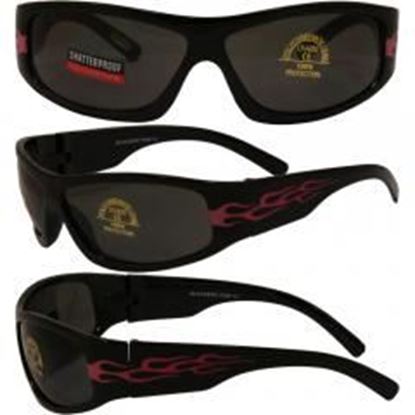 Foto de Birdz Blackbird Aggro-Look Pink Flame Frame Riding Glasses with Smoke Lenses