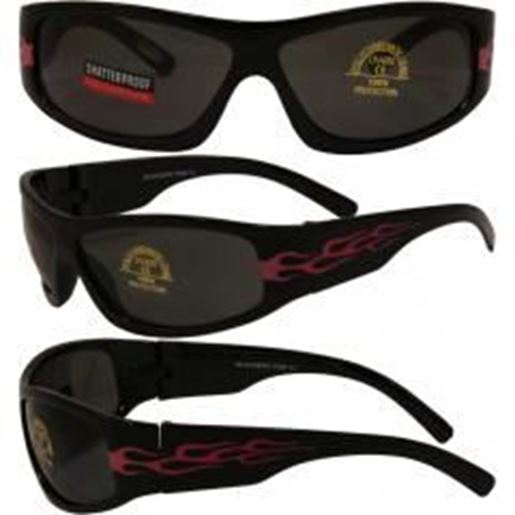 Picture of Birdz Blackbird Aggro-Look Pink Flame Frame Riding Glasses with Smoke Lenses