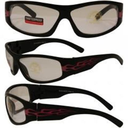 图片 Birdz Blackbird Aggro-Look Pink Flame Frame Riding Glasses with Clear Lenses