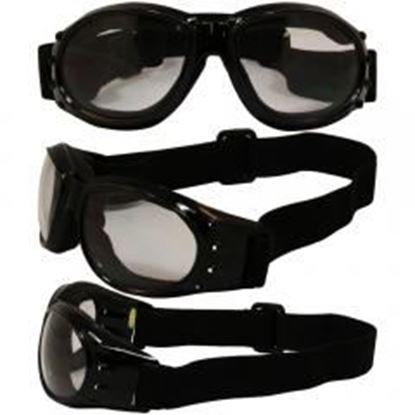 Picture of Birdz Eagle Black Frame Motorcycle Goggles with Clear Shatterproof Polycarbonate Lenses and Vented Open Cell Foam