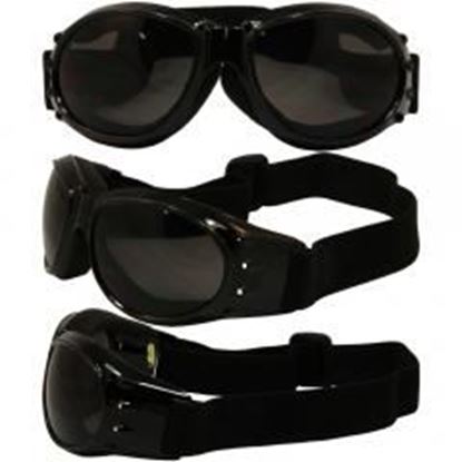 图片 Birdz Eagle Black Frame Motorcycle Goggles with Smoke Shatterproof Polycarbonate Lenses and Vented Open Cell Foam