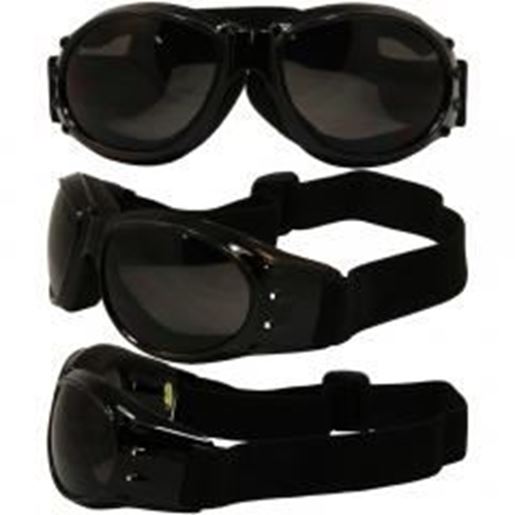 Foto de Birdz Eagle Black Frame Motorcycle Goggles with Smoke Shatterproof Polycarbonate Lenses and Vented Open Cell Foam