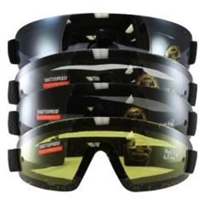 Picture of Birdz Wing Face Hugging Riding or Sky Diving Goggles with 4 Sets of Goggles, Clear, Blue, Yellow, Smoke