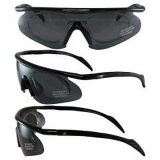 图片 Birdz Feather 2 Sleek Riding Glasses with Three Lens Colors (Clear, Smoke, Yellow) (Smoke Pictured)