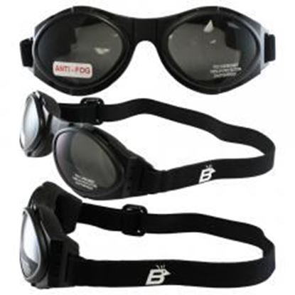 Foto de Birdz Owl Black Frame Motorcycle Goggles with Clear, Smoke and Yellow Shatterproof Anti-Fog Polycarbonate Lenses and Vented Open Cell Foam and a Carrying Case