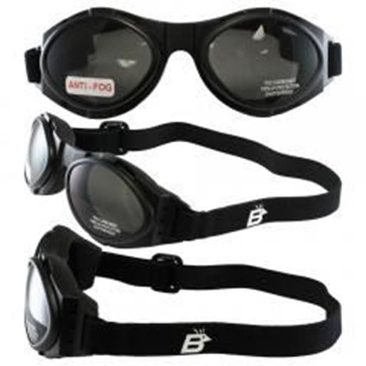 Picture of Birdz Owl Black Frame Motorcycle Goggles with Clear, Smoke and Yellow Shatterproof Anti-Fog Polycarbonate Lenses and Vented Open Cell Foam and a Carrying Case