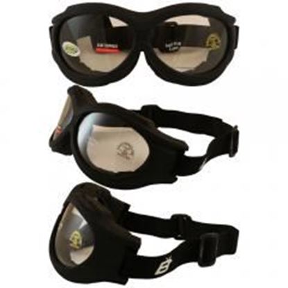 Foto de Birdz Buzzard Black Frame Motorcycle Goggles with Clear Shatterproof Anti-Fog Polycarbonate Lenses and Vented Open Cell Foam