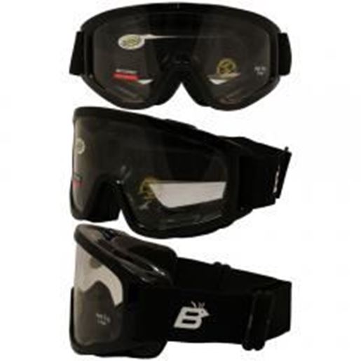 Foto de Birdz Vulture Black Frame Motorcycle Goggles with Clear Bifocal Shatterproof Anti-Fog Polycarbonate Lenses and Vented Open Cell Foam