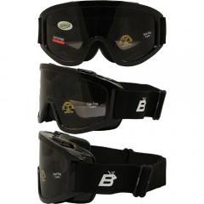 图片 Birdz Vulture Black Frame Motorcycle Goggles with Smoke Bifocal Shatterproof Anti-Fog Polycarbonate Lenses and Vented Open Cell Foam