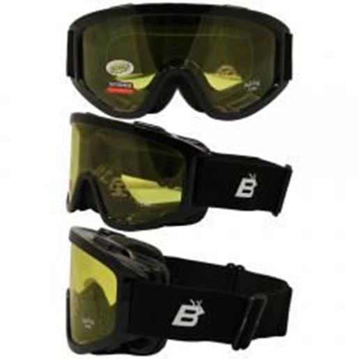 图片 Birdz Vulture Black Frame Motorcycle Goggles with Yellow Bifocal Shatterproof Anti-Fog Polycarbonate Lenses and Vented Open Cell Foam