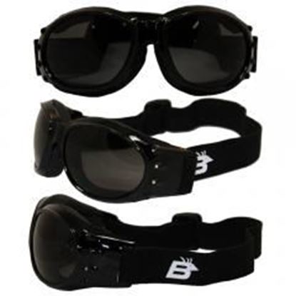 Foto de Birdz Eagle Black Frame Motorcycle Goggles with Smoke Shatterproof Anti-Fog Polycarbonate Lenses and Vented Open Cell Foam