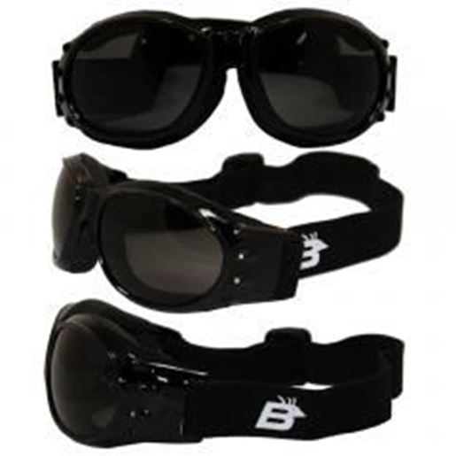 图片 Birdz Eagle Black Frame Motorcycle Goggles with Smoke Shatterproof Anti-Fog Polycarbonate Lenses and Vented Open Cell Foam