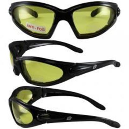 图片 Birdz Quail Motorcycle Glasses with Yellow Shatterproof Anti-Fog Polycarbonate Lenses and Wind Blocking Foam