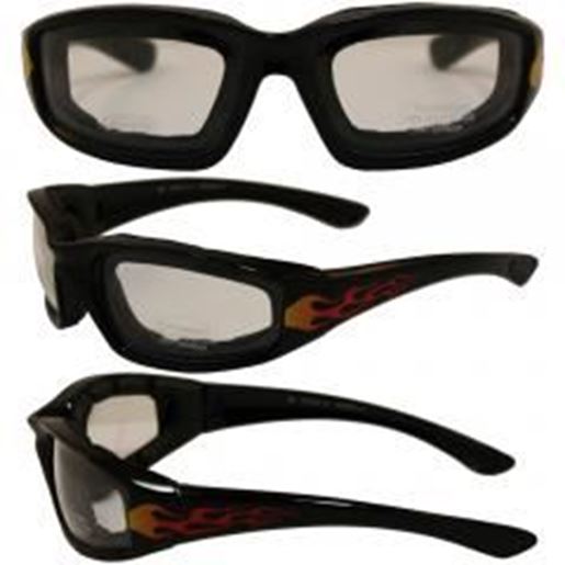 Foto de Birdz Oriole Flame Design Motorcycle Glasses with Clear Shatterproof Anti-Fog Polycarbonate Lenses and Wind Blocking Foam