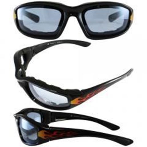 Foto de Birdz Oriole Flame Design Motorcycle Glasses with Blue Shatterproof Anti-Fog Polycarbonate Lenses and Wind Blocking Foam