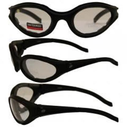 图片 Birdz Raven Motorcycle Glasses with Clear Shatterproof Anti-Fog Polycarbonate Lenses and Wind Blocking Foam