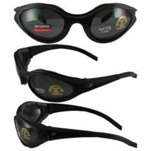 图片 Birdz Raven Motorcycle Glasses with Smoke Shatterproof Anti-Fog Polycarbonate Lenses and Wind Blocking Foam