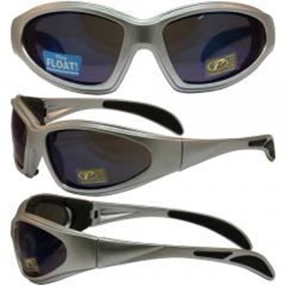 Foto de Chopper Padded Riding Glasses with Blue Mirror Lenses and Silver Frames