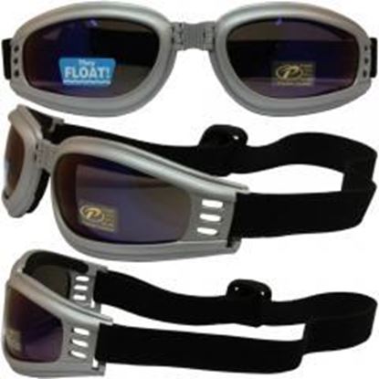Picture of Nomad Value Riding Folding Goggles with Silver Frame and Blue Mirror Lens